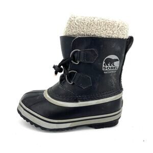 Sorel Kid 11 Black Leather Yoot Pac Waterproof Removeable Liner Shearling Trim